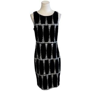 TRACY REESE Sequin Beaded Dress Black Silver Party Wedding Size 8 Black Tie